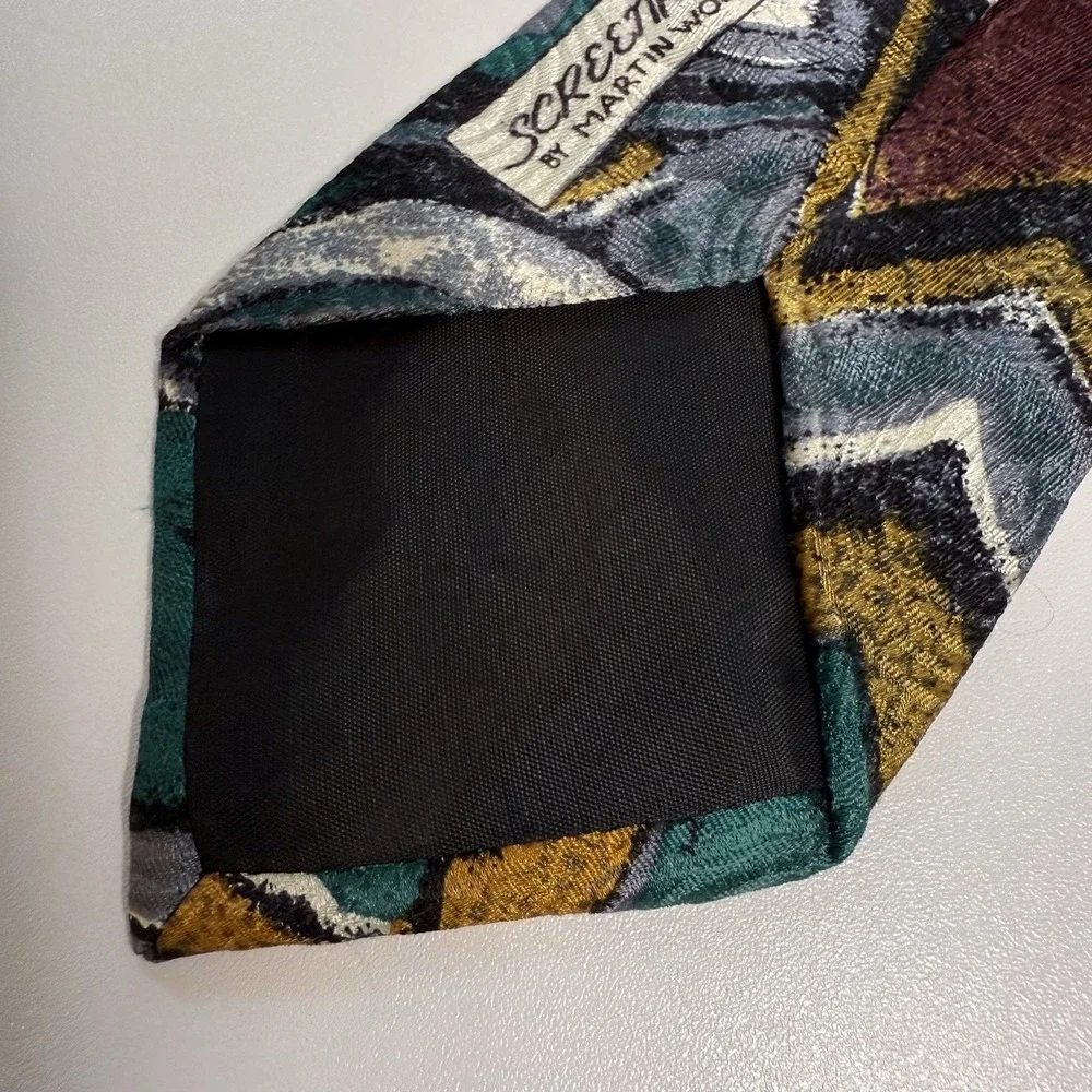 Vtg Screenplay by Martin Wong Mens Tie 100% Silk USA‎ Art Deco 56